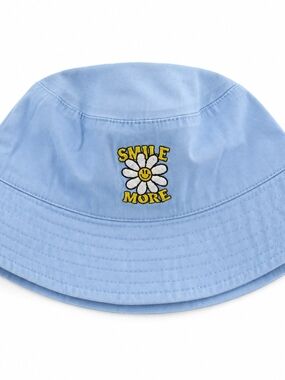 Smile More Light Blue Reversible Bucket Hat for Kids